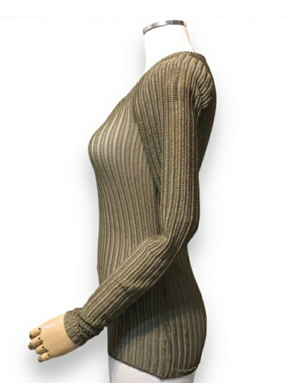 WE THE FREE Olive Green Wide Ribbed Stretch Knit Layering Top Size Small - Picture 4 of 11